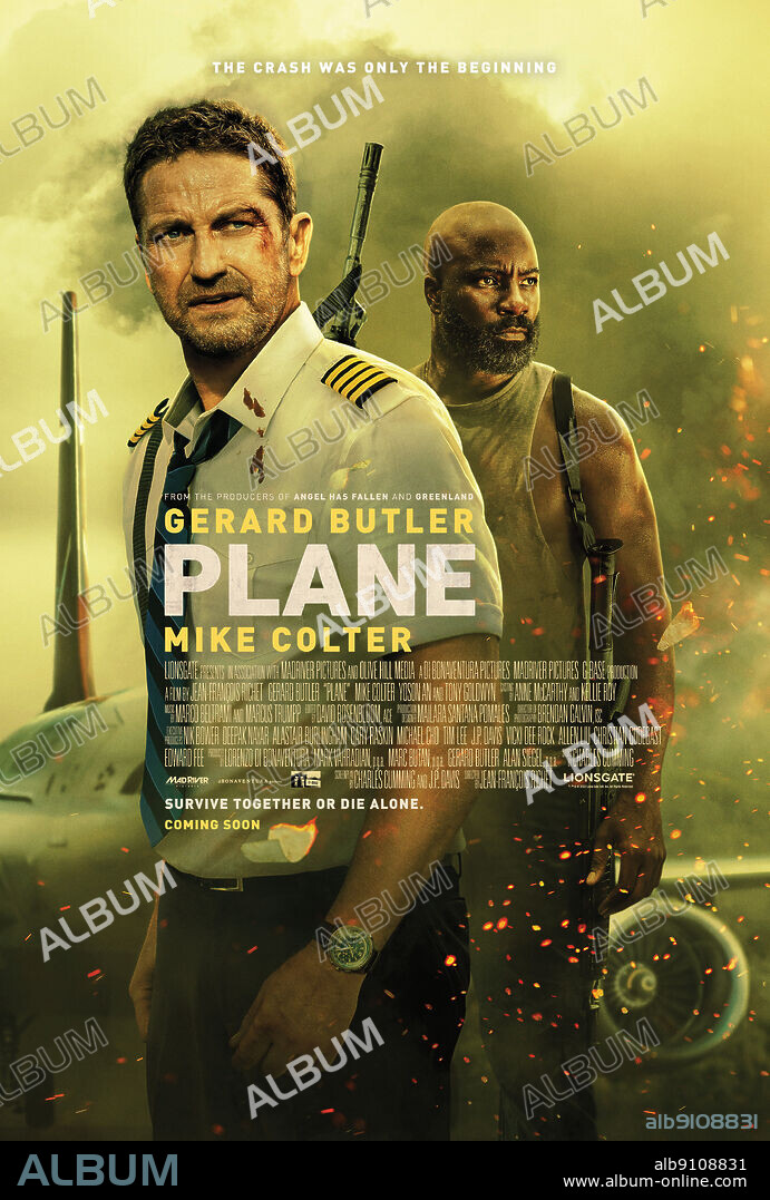 Plakat zu PLANE, 2023, unter der Regie von JEAN-FRANCOIS RICHET. Copyright DI BONAVENTURA PICTURES.