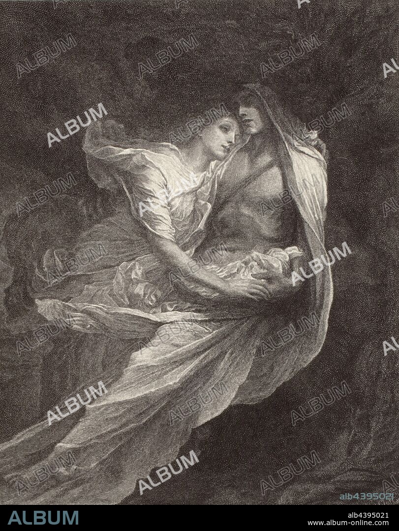 Paolo and Francesca, William Baxter Palmer Closson (American, 1848-1926), After George Frederick Watts (British, 1817-1904), 19th century, ink on paper, wood engraving, 6 x 4-3/4 in. (image) 15 x 12 in. (sheet).