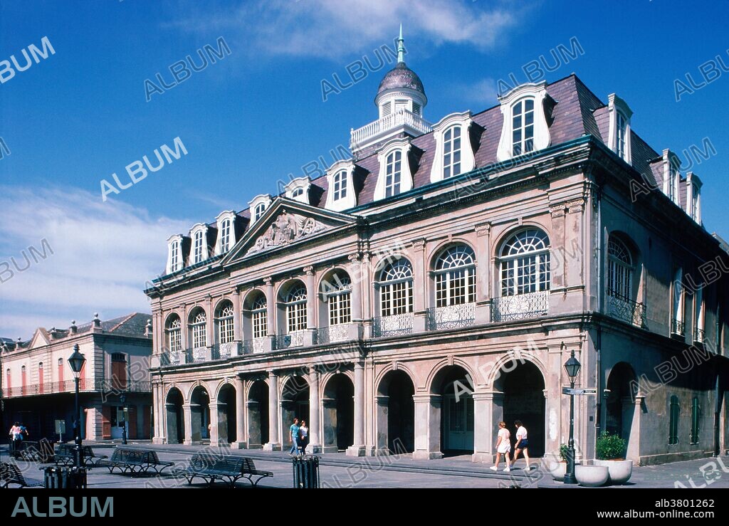 The Cabildo was an administrative building erected by the Spanish in the 18th century which is now part of the Louisiana State Museum. It was here that the Louisiana Purchase was signed in 1803. New Orleans, Louisiana.