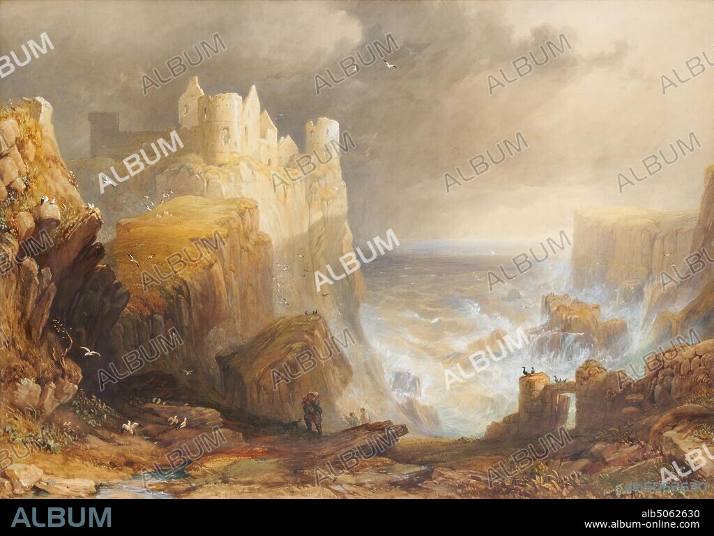 Dunluce Castle, County Antrim, Ireland, 1839 Henry Gastineau (d.1876), 19th Century, Watercolour, Gouache, Ireland, Castle, Cloud, Bird, Frame, Sea, Rocks, Weather, Storm, Cliff, Works on Paper.