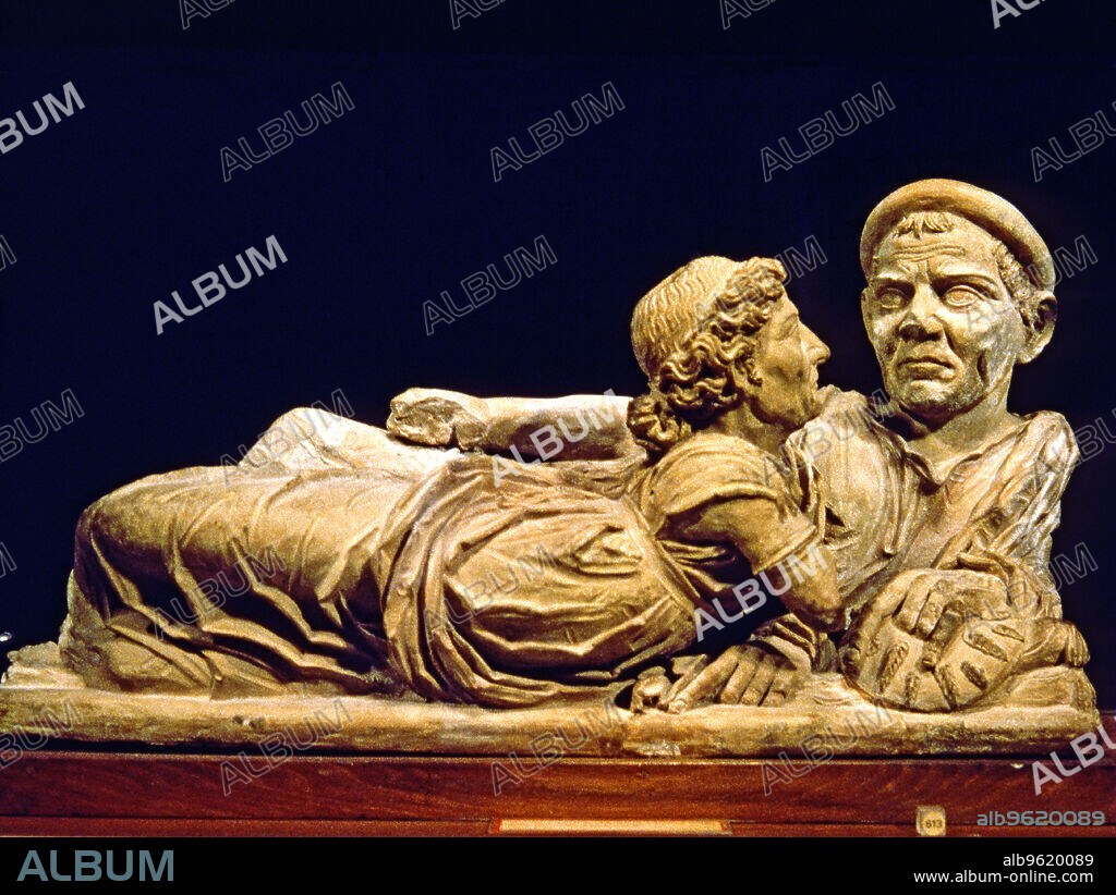 Etruscan sarcophagus in terracotta with the image of the deceased.