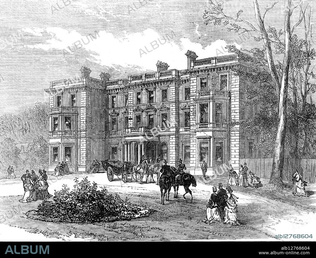Elveden Hall, Suffolk, 1872. '...seat of the Maharajah Dhuleep Singh...Elveden, or Elden, as it is sometimes called,...is considered one of the best for shooting purposes in that part of England...The old house had nothing of architectural merit, having a flat and prison-like appearance, of the worst period of English architecture. The Maharajah, when he bought it, commissioned Mr. Norton, the architect, to add a wing to the building, which had, of necessity, to be designed in the Italian style. Before the completion of this wing the Maharajah determined to pull down the entire mansion, with the exception of two rooms. It has since been reconstructed, and forms an imposing block of buildings, in red brick, with stone dressings. The main shell being completed, Mr. Norton was instructed to decorate the interior with pure Indian ornament, which he has been able to carry out by the aid of photographs, objects in the India Museum, and details obtained from a collection of native water-colour drawings, brought by the Prince from Lahore and elsewhere'. In 1849, Duleep Singh, the last true ruler of the Sikh Empire and owner of the famous Koh-i-Noor diamond, was exiled to England, having been removed from his kingdom by the British East India Company. From "Illustrated London News", 1872.