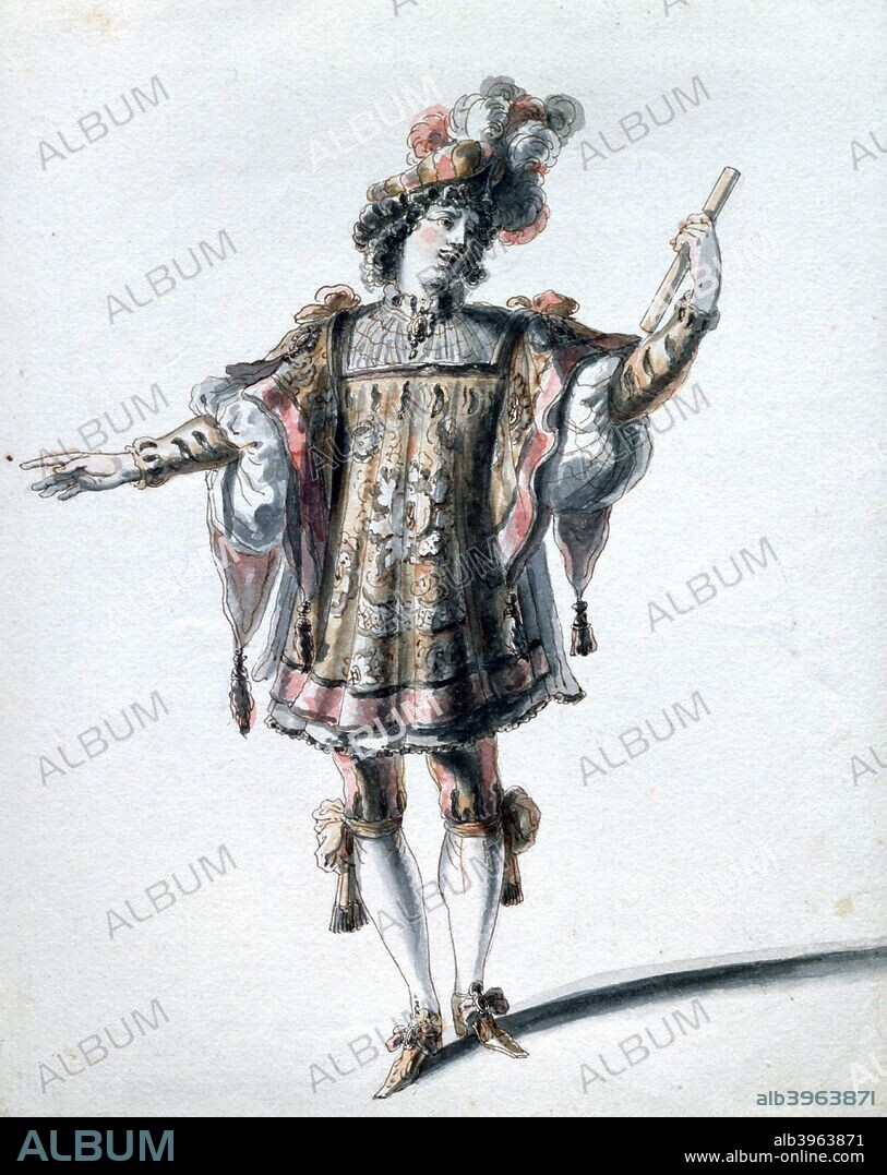 Costume design by Jean Berain the Elder, c1680. Found in the collection of the Louvre, Paris.