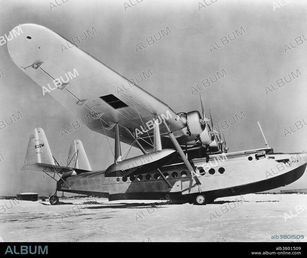A Sikorsky S-42 flying boat, circa 1940. Note the wheels are attached only while the plane is ashore.