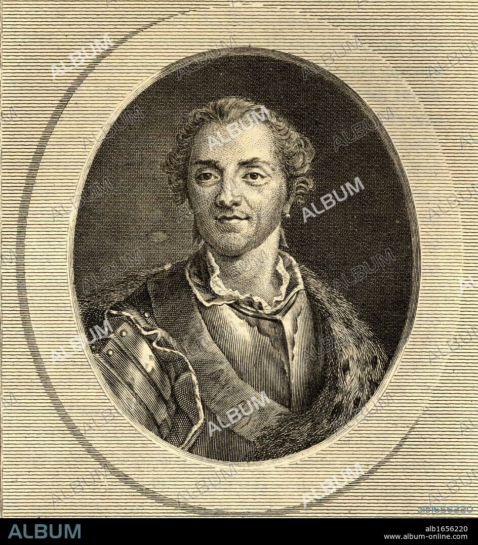 Hermann-Maurice Saxe, Count of Saxe, 1696-1750. Marshall of France. Photo-etching from a rare old print. From the book ' Lady Jackson's Works, IV. The Old Regime II, Court, Salons, and Theatres' Published London 1899.