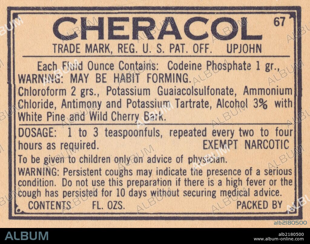 A 1920's pharmacy bottle label.  Many of these were quack cures and the main ingredient often was alcohol.