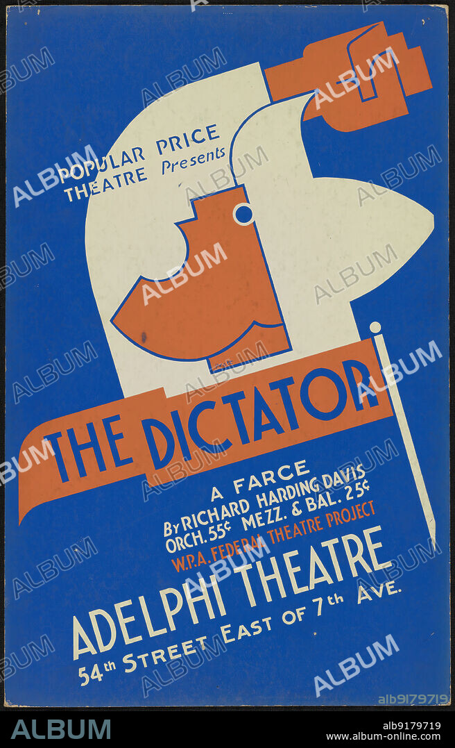 The Dictator, New York, 1936. The Federal Theatre Project, created by the U.S. Works Progress Administration in 1935, was designed to conserve and develop the skills of theater workers, re-employ them on public relief, and to bring theater to thousands in the United States who had never before seen live theatrical performances.