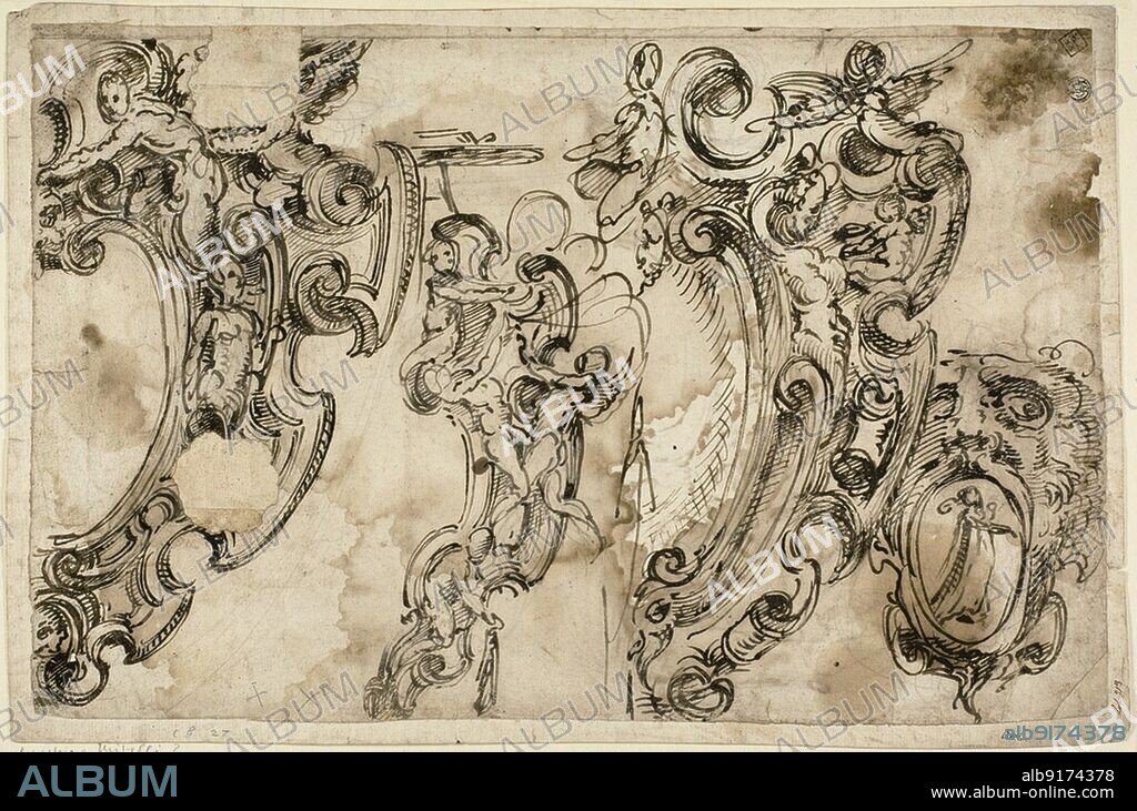 Sketches of Decorative Motifs (recto), 1629/60. Attributed to Agostino Mitelli.