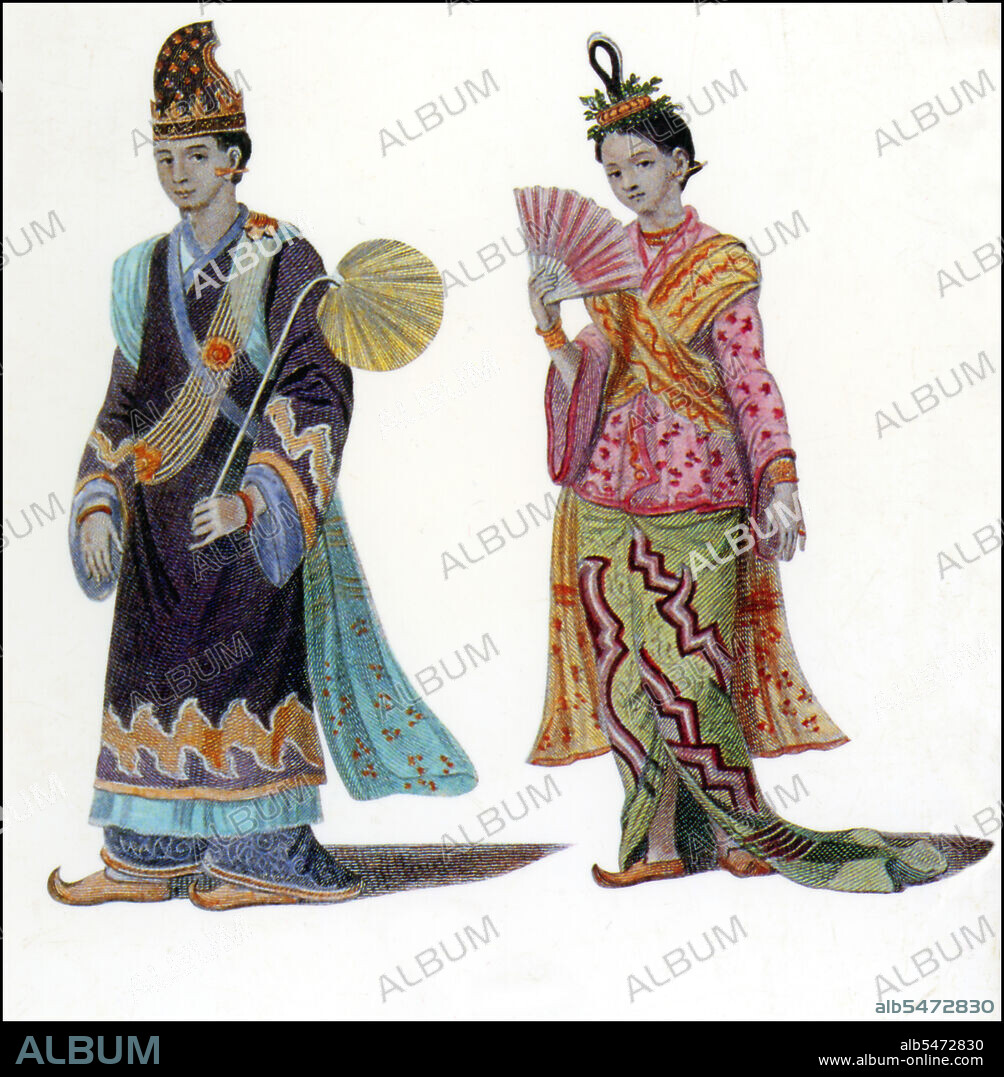 A woongee or member of the chief council and his wife in their dress of ceremony', from Michael Symes, 'An Account of the Embassy to the Kingdom of Ava, sent by the Governor-General of India in the year 1795'. A 'woongee' (wungyi) held the rank of minister.