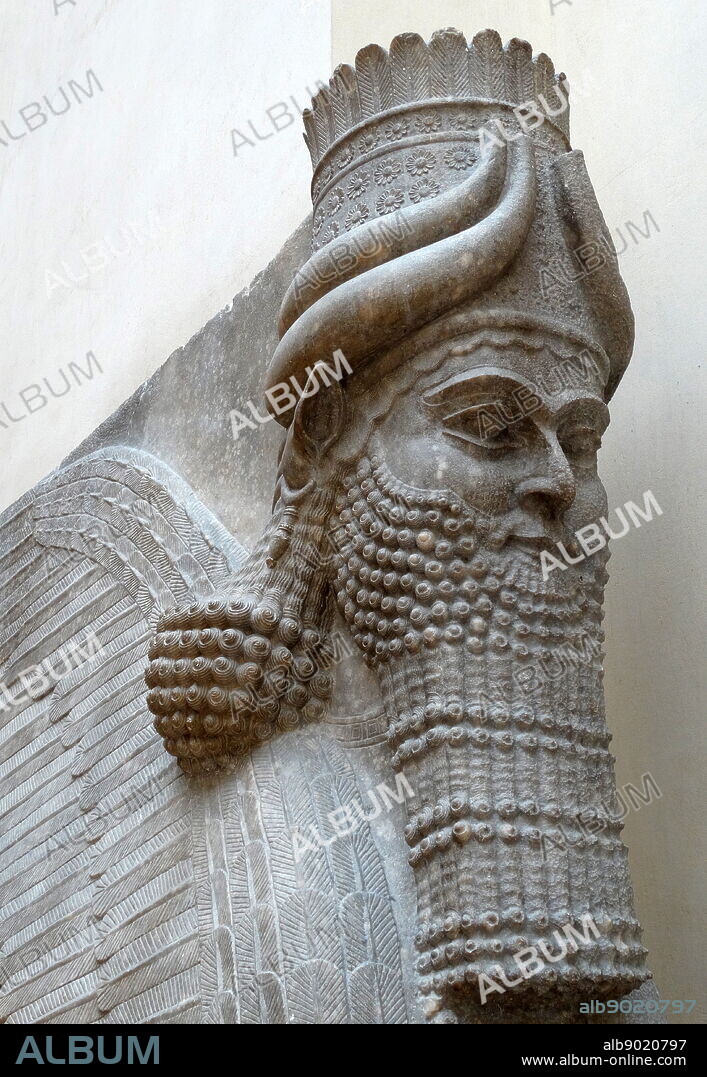 Human-headed winged bull from Sargon II's palace in Dur-Sharrukin, modern Khorsabad. In art, Lamassu were depicted with bodies of either winged bulls or lions and heads of human males. Dur-Sharrukin (Fortress of Sargon?), present day Khorsabad, was the Assyrian capital in the time of Sargon II of Assyria. Khorsabad is a village in northern Iraq, northeast of Mosul. The great city was entirely built in the decade preceding 706 BC.