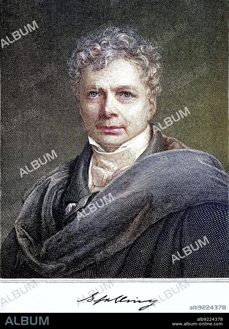 Friedrich Wilhelm Joseph Schelling, from 1808 Knight of Schelling, 27 January 1775, 20 August 1854, was a German philosopher, anthropologist, theorist of the so-called Romantic Medicine and one of the main representatives of German Idealism, digital reproduction of an original from the 19th century, original date not known.