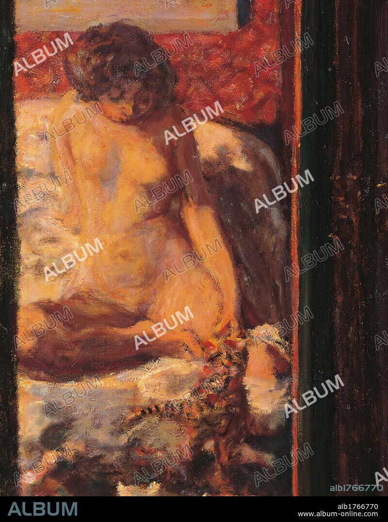 Man and Woman, by Pierre Bonnard, 1900, 20th Century, oil on canvas, cm 115 x 72,5. France, Ile de France, Paris, Muse dOrsay, RF1977-76. Detail room bedroom bed sheet naked lady covered screen cover.  Please remember that author's rights have to be cleared for modern and contemporary works of arts.