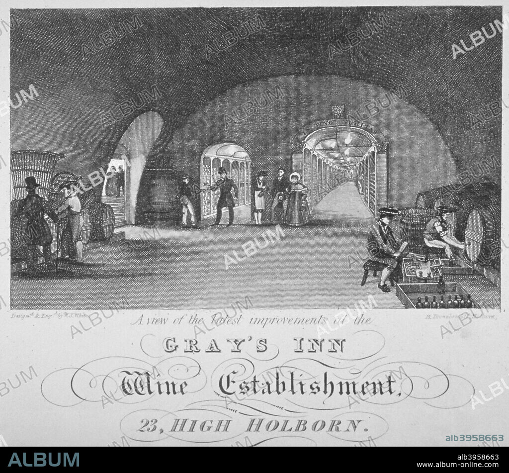 Gray's Inn Wine Establishment, High Holborn, London, 1840. A view of the latest improvements at the Gray's Inn wine establishment, no 23 High Holborn.