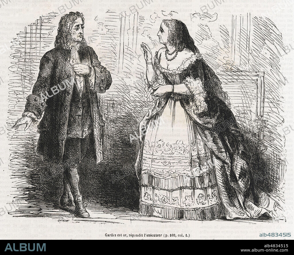 Gardez cet or, repondit l'executeur Charles SANSON II (1681-1726) a la marquise de PARABERE venu lui demande son aide pour l'evasion de Antoine Joseph de HORNES (1698-1720). Illustration anonyme pour Les Mémoires des Sanson par Henri-Clement SANSON (1799-1889) reprises dans Le Nouveau Journal du 16 avril 1864. Credit : Collection Jonas/Kharbine-Tapabor.