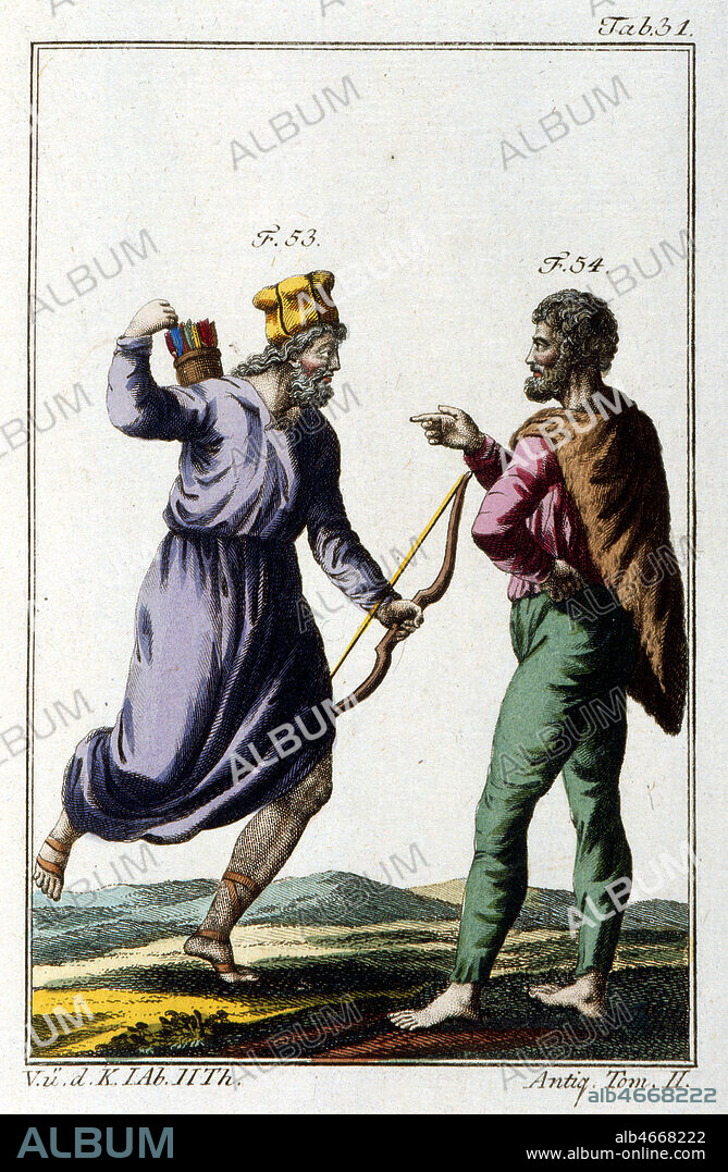 Armenien en tunique des Medes et Parthe en chlamyde velue des romains. Gravure de Tableau historique des costumes, des moeurs et des usages des principaux peulpes de l'antiquite et du moyen age par Robert SPALLART en 1810. Credit: Collection Grob/Kharbine-Tapabor.