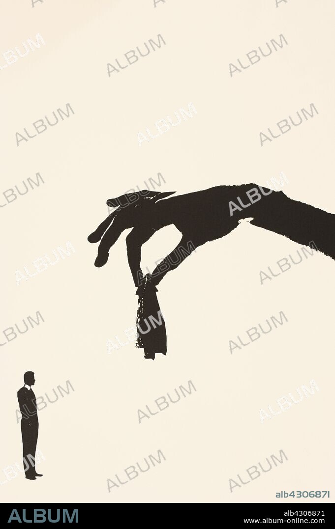 Hand holding coat above man.