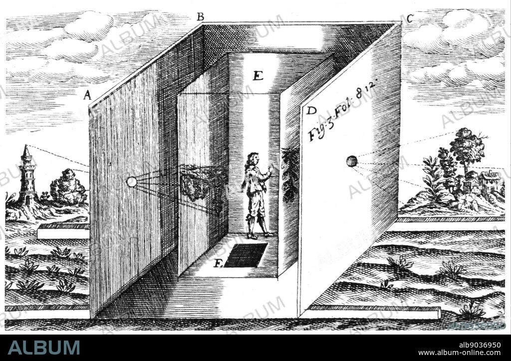Camera Obscura. From Athanasius Kircher 'Ars Magna', Amsterdam, 1671.