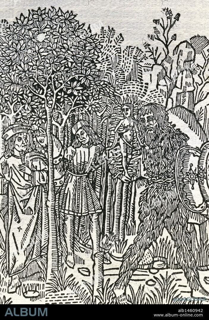 LITERATURA CASTELLANA. SIGLO XV. SAN PEDRO, Diego de. Escritor español del que hay poca documentación y que, hacia el 1459, estaba al servicio del Maestre de Calatrava, Pedro Girón. "CARCEL DE AMOR". Grabado de la edición de 1493. Impresa en Barcelona y traducida al catalán.