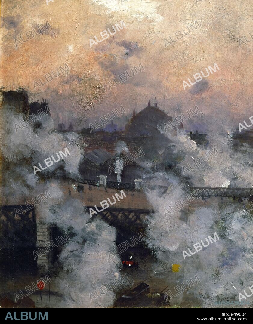 NORBERT GOENEUTTE. Le Pont de l'Europe la nuit, 1887 The Pont de l'Europe by night. Canvas.