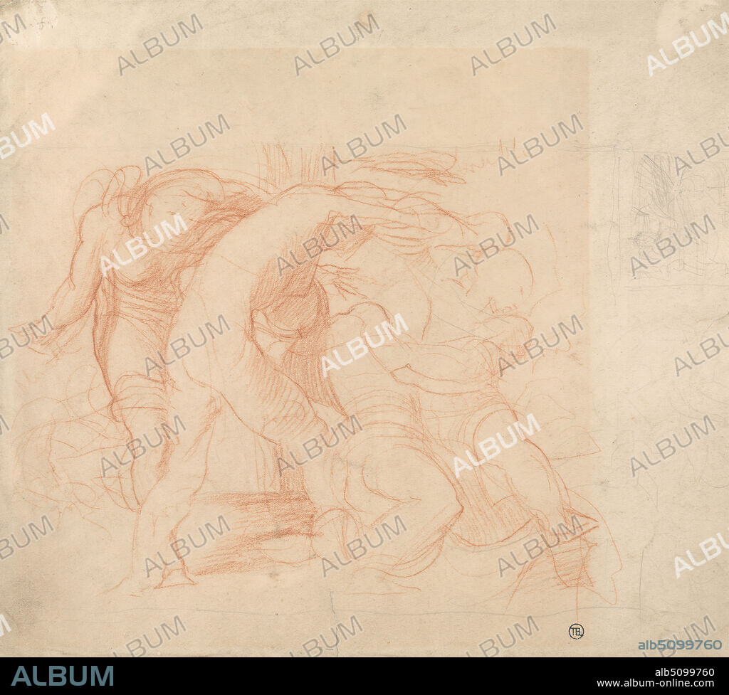 Study for Massacre of the Innocents, Alfred Stevens, 18171875, British, undated, Red chalk and graphite on medium, slightly textured, beige wove paper, Sheet: 10 3/16 x 11in. (25.9 x 27.9cm) and Sheet: 10 1/4 × 11 1/4 inches (26 × 28.6 cm).
