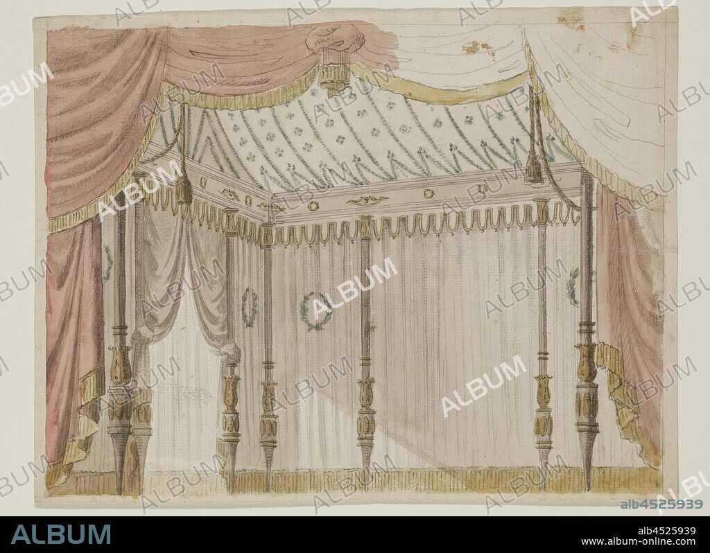 Unknown (French), An Intermezzo Curtain, ca. 1810, graphite pencil with watercolor on off-white laid paper., Sheet: 8 3/4 × 11 3/8 inches (22.2 × 28.9 cm).