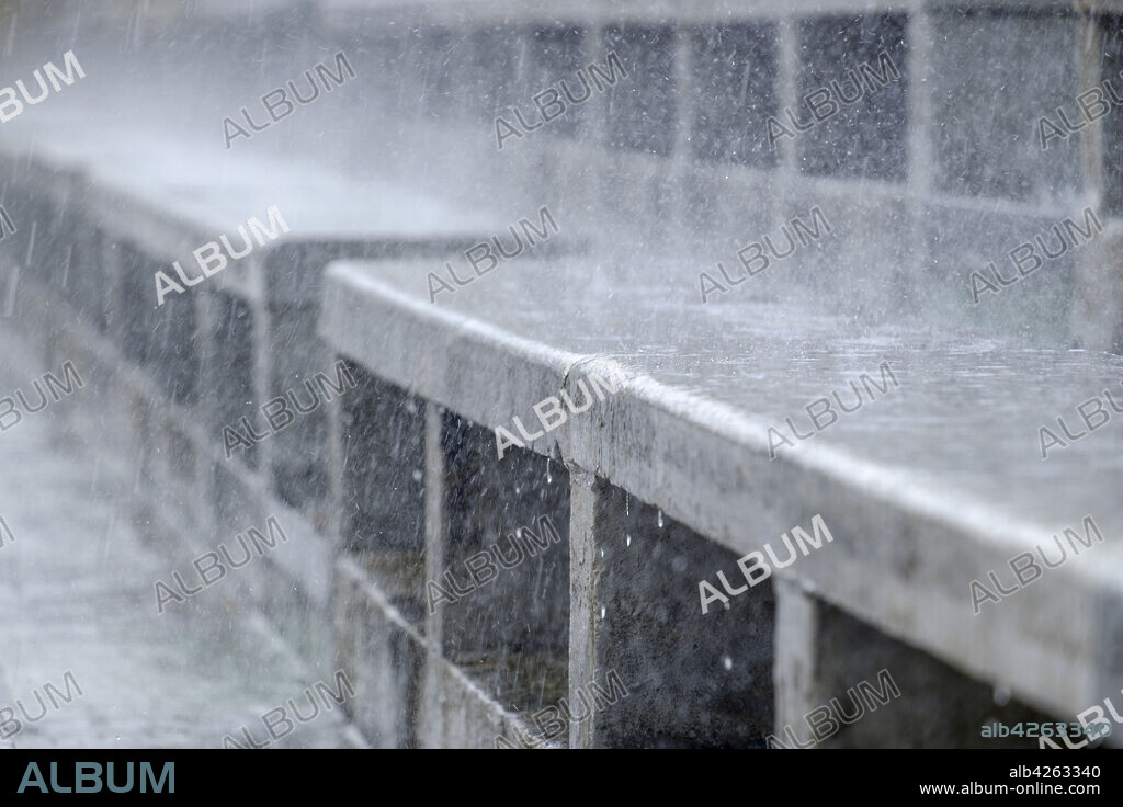 Rain on the stands of the Príncipes de España Sports Center, Son Castello, Palma, Mallorca, Balearic Islands, Spain, Europe.