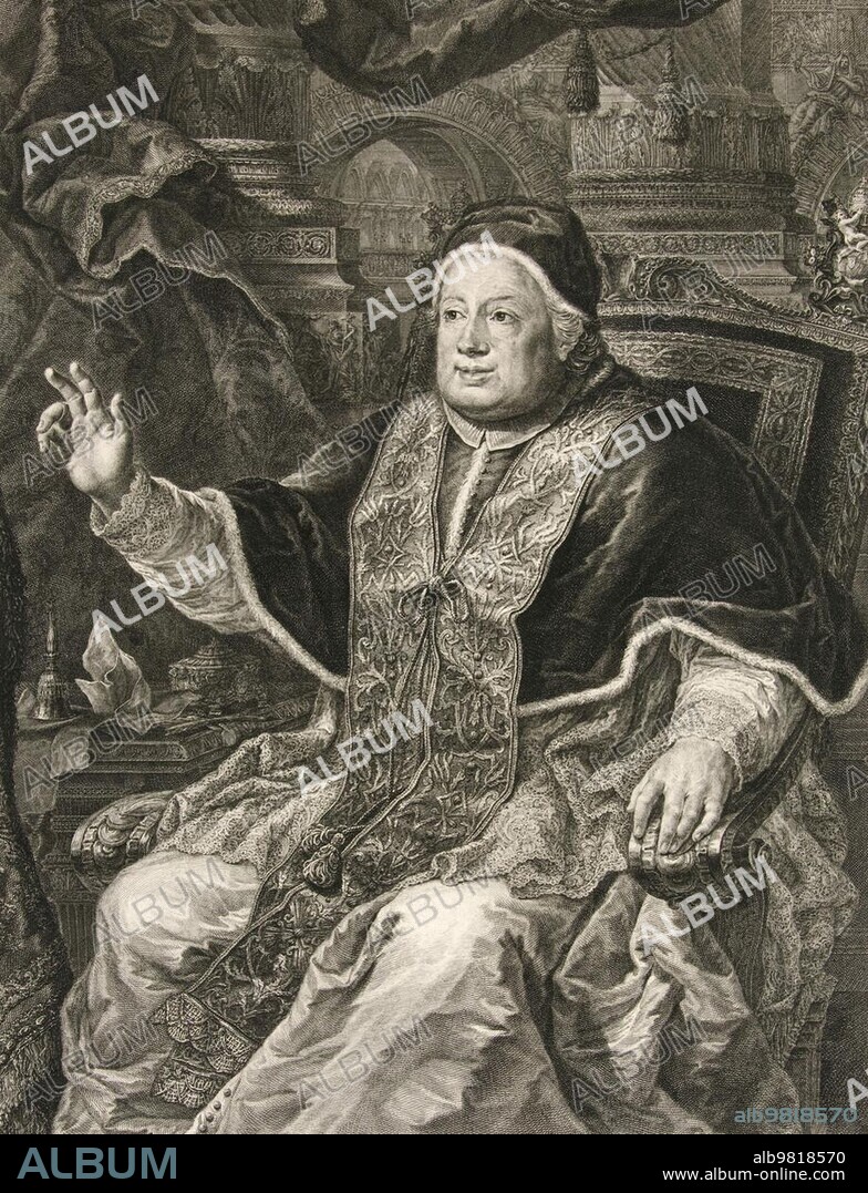 Clement XIII, Carlo della Torre Rezzonico (7 March 1693 - 2 February 1769) was Pope from 1758 to 1769, Historical, digitally restored reproduction from a 19th century original