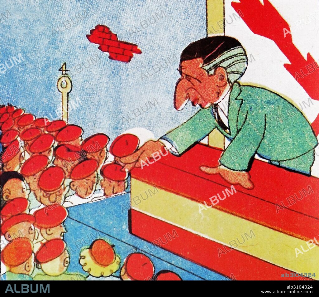Cartoon depicting José María Lamamié de Clairac y de la Colina (1887 –  1956) Spanish politician, lawyer, Salamancan landowner, a right-wing Catholic, Carlist politician.