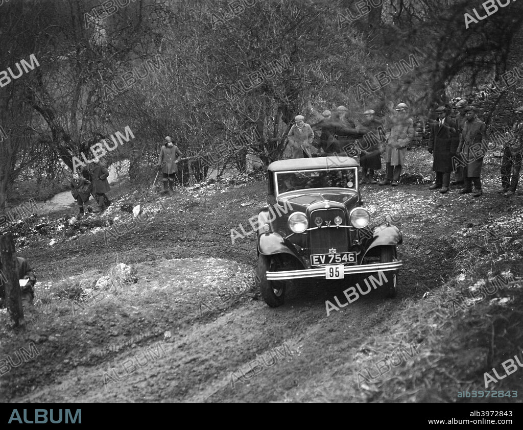 Ford V8 open tourer. 1932 3622 cc. Vehicle Reg. No.  EV7546.  Event Entry No: 95 Driver: Hillcoat, H. Finished: 2nd. Place: Sunbac Colmore Trial. Date: 18.2.33.