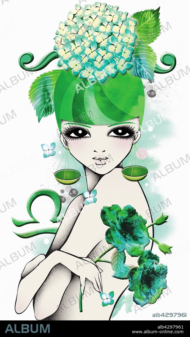 Astrology woman with Libra zodiac symbol.