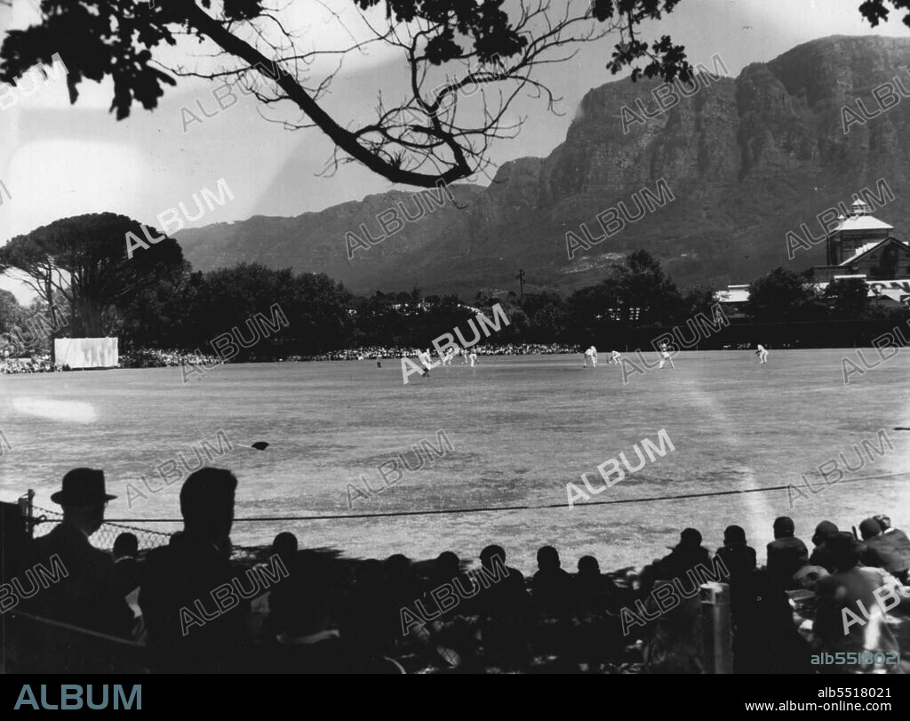 A view of the Newlands cricket ground, Cape Town, from the Kelvin Grove end, with the mountain and the familiar brewery in the back ground. November 23, 1949. (Photo by African Press Features).