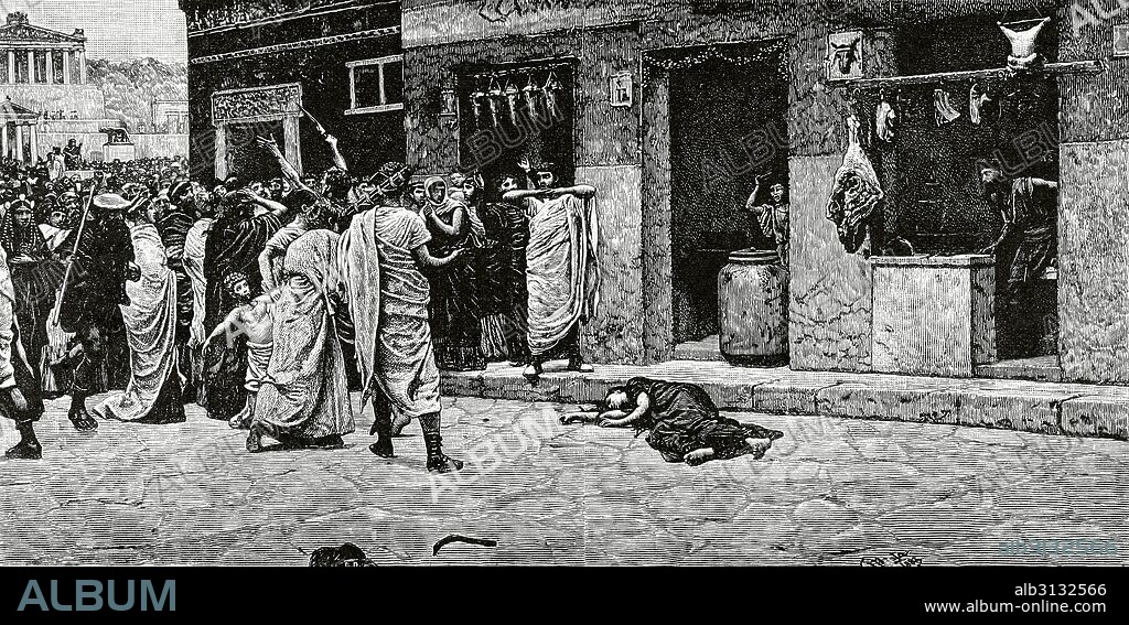 HISTORIA IMPERIO ROMANO. Ejemplo de la virtud. historia de Apio Claudio y Virginia, joven plebeya hija del centurión Lucio Virginio. Apio forzó a su cliente Marco Claudio a declarar a Virginia esclava, para así poder poseerla. No pudiendo legalmente oponerse ante el tribunal de los deceviros, Virginio apuñaló a su hija para evitar el deshonor. Grabado de la muerte de Virginia, extraído de un cuadro de Miola. La Ilustración Artística, 1884.