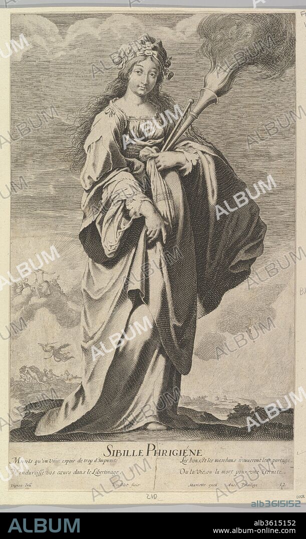 Sibylle Phrygienne. Artist: Abraham Bosse (French, Tours 1602/1604-1676 Paris); Gilles Rousselet (French, Paris 1614-1686 Paris); After Claude Vignon (French, Tours 1593-1670 Paris). Dimensions: sheet: 14 1/8 x 8 7/16 in. (35.8 x 21.5 cm). Publisher: Published by Pierre Mariette (French, 1596-1657). Series/Portfolio: Douze Sibylles. Date: ca. 1635.