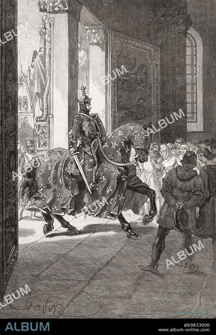 Darius I, King of the Achaemenid Empire, opens the tomb of the Babylonian Queen Nitocris. A story tells that Nitocris had herself entombed above a city gate, believing that Darius would not use that gate because he would not walk beneath a corpse. From an 18th century print after a painting by Eustache Lesueur.