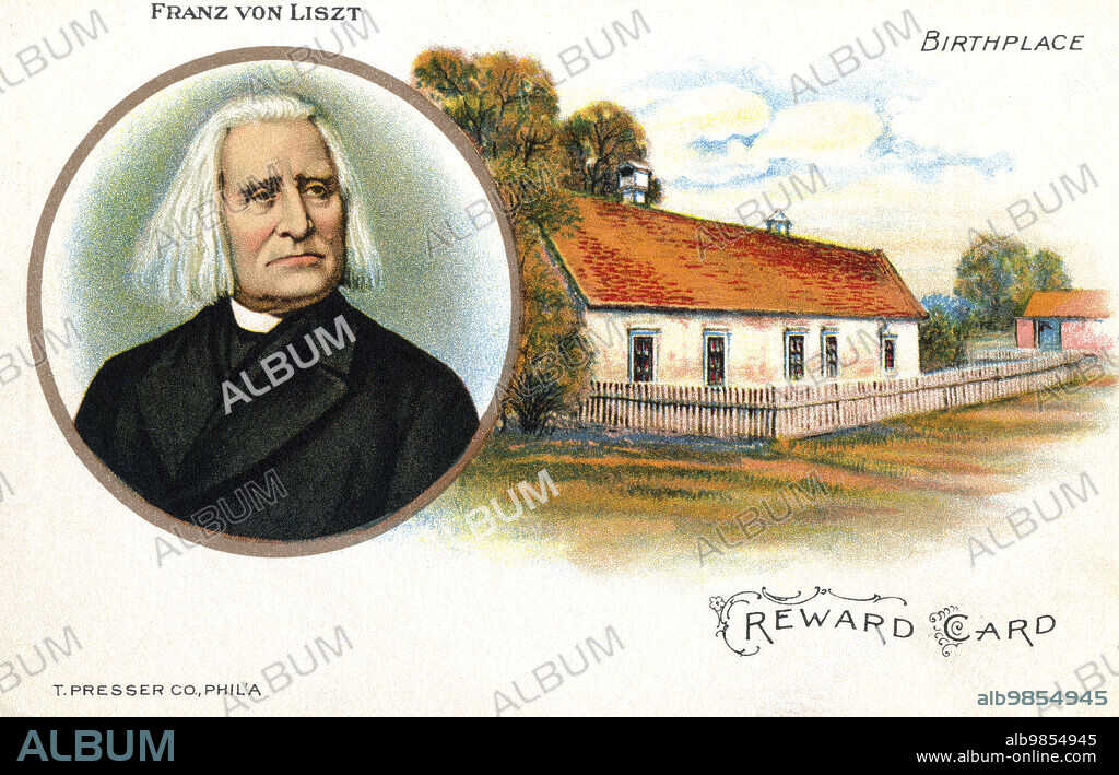 Franz Liszt (1811-1886), Hungarian Composer, Pianist and Conductor, Illustrated Color Postcard, Unidentified Artist, T. Presser Company, Philadelphia.