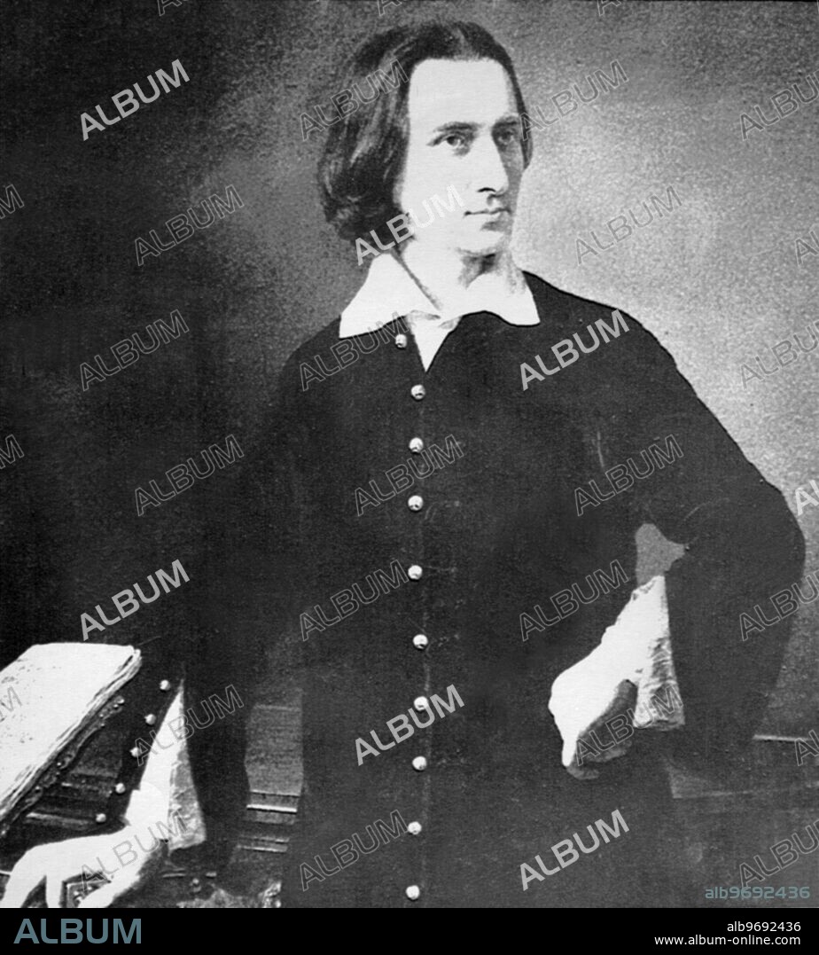 Portrait of Hungarian composer and pianist Franz ( Ferenc ) Liszt painted by his compatriot Miklos Barabas .