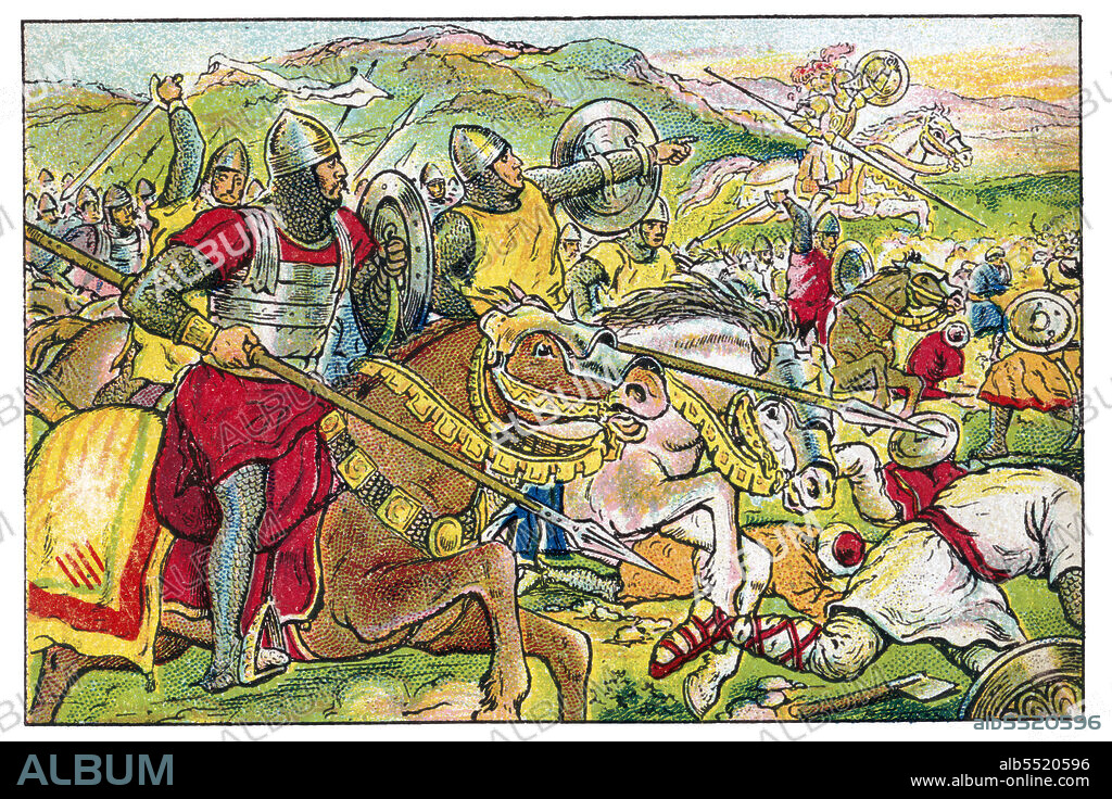 ALBERT MESTRE MORAGAS. Historia de Catalunya. El Conde Borrell II (927-992) de Barcelona se niega a renovar el pacto de vasallaje con el rey de los francos Hugo Capeto en el año 988 por no haber recibido su ayuda durante el asedio de la ciudad por Almanzor, suponiendo la independencia del condado. Cromo de Xacolata Juncosa. Año 1932.