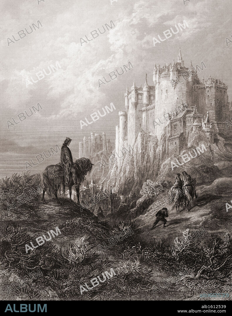 PAUL GUSTAVE DORÉ. Edryn with His Lady and Dwarf Journey to Arthur's Court  (from Idylls of the King by Alfred Lord Tennyson)  Gustave Paul Dore (1832-1883 French)  Newberry Library, Chicago.