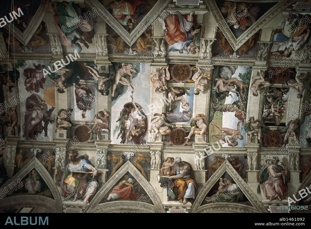 ARTE RENACIMIENTO. ITALIA. MIGUEL ANGEL (Michelangelo Buonarroti) (1475-1564). Pintor, poeta, escultor y arquitecto italiano. CAPILLA SIXTINA (1508-1512). S. XVI. Pinturas del techo. Basílica de San Pedro. Ciudad del Vaticano.
