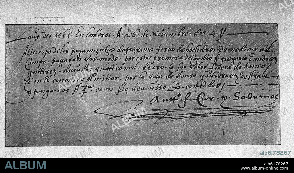 LETRA DE CAMBIO PARA PAGAR EN LA FERIA DE MEDINA DEL CAMPO - S XVI.