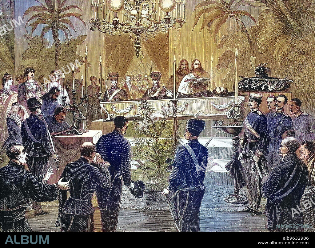 Funeral of Michael III of Serbia, Mihailo Obrenovic III, September 16, 1823 - June 10, 1868, Serbian prince from 1839 to 1842 and from 1860 to 1868, Historical, digitally restored reproduction of an original artwork from the 19th century, exact original date unknown.