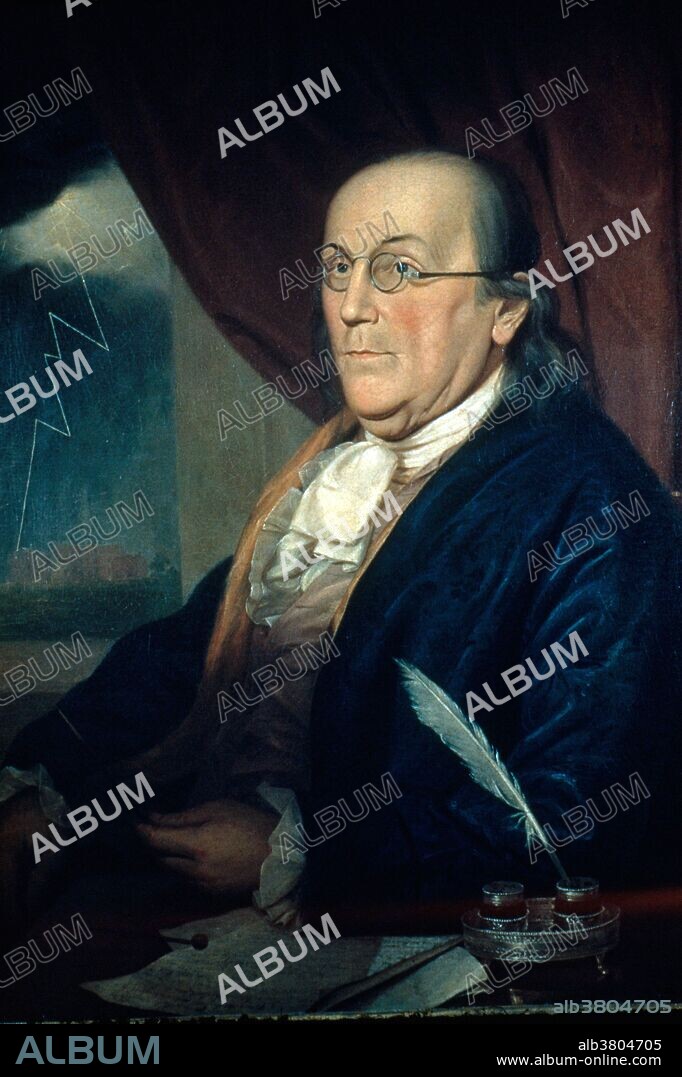 Benjamin Franklin painted in 1785 by Charles Wilson Peale. Benjamin Franklin (January 17, 1706 - April 17, 1790) was one of the Founding Fathers of the United States. He was an author, printer, political theorist, politician, postmaster, scientist, musician, inventor, satirist, civic activist, statesman and diplomat. As a scientist, he was a major figure in the American Enlightenment and the history of physics for his discoveries and theories regarding electricity. He earned the title of "The First American" for unfaltering campaign for colonial unity; spokesman in London for several colonies and as the first US Ambassador to France. He personified the American ethos; practical, democratic values of thrift, hard work, education, community spirit, self-governing institutions, and opposition to authoritarianism both political and religious, with the scientific and tolerant values of the Enlightenment. He died on April 17, 1790, at age 84. Approximately 20,000 people attended his funeral.