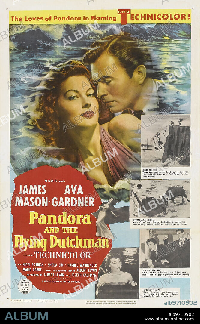 Poster de PANDORA Y EL HOLANDÉS ERRANTE, 1951 (PANDORA AND THE FLYING DUTCHMAN), dirigida por ALBERT LEWIN. Copyright ROMULUS FILMS.