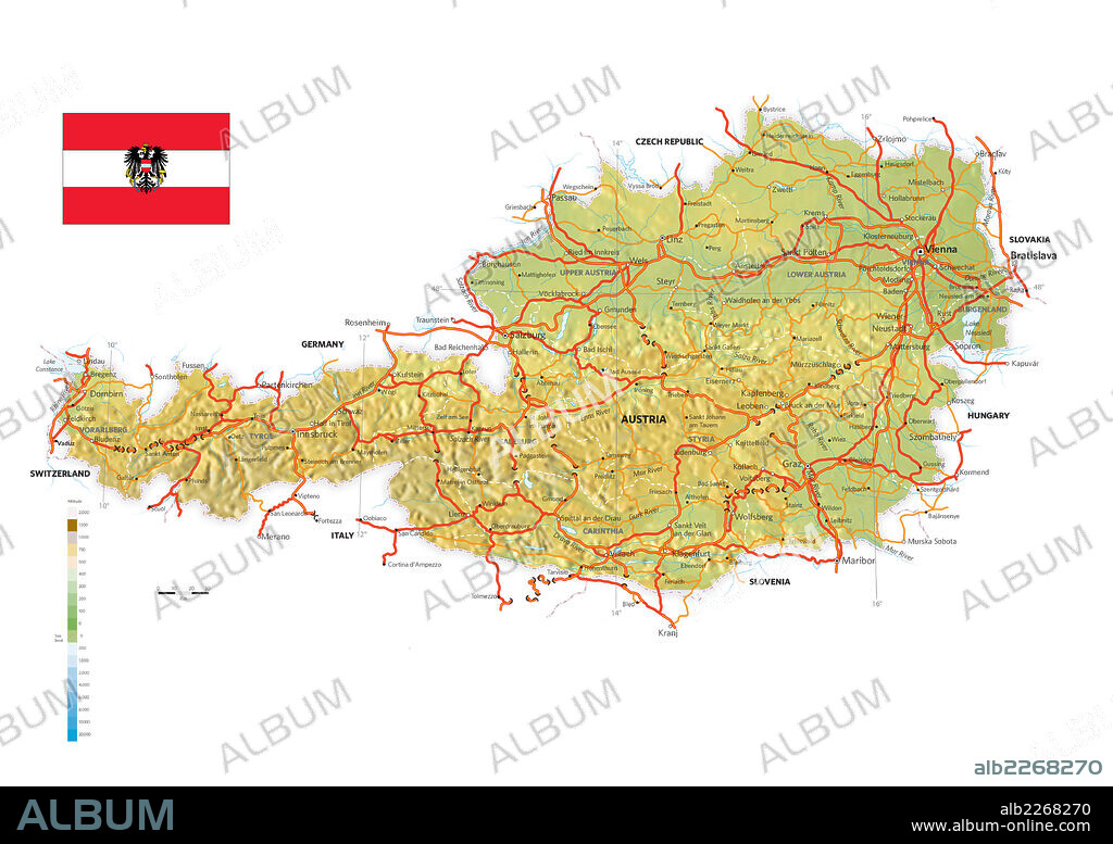AUSTRIA. Mapa físico y político de Austria.