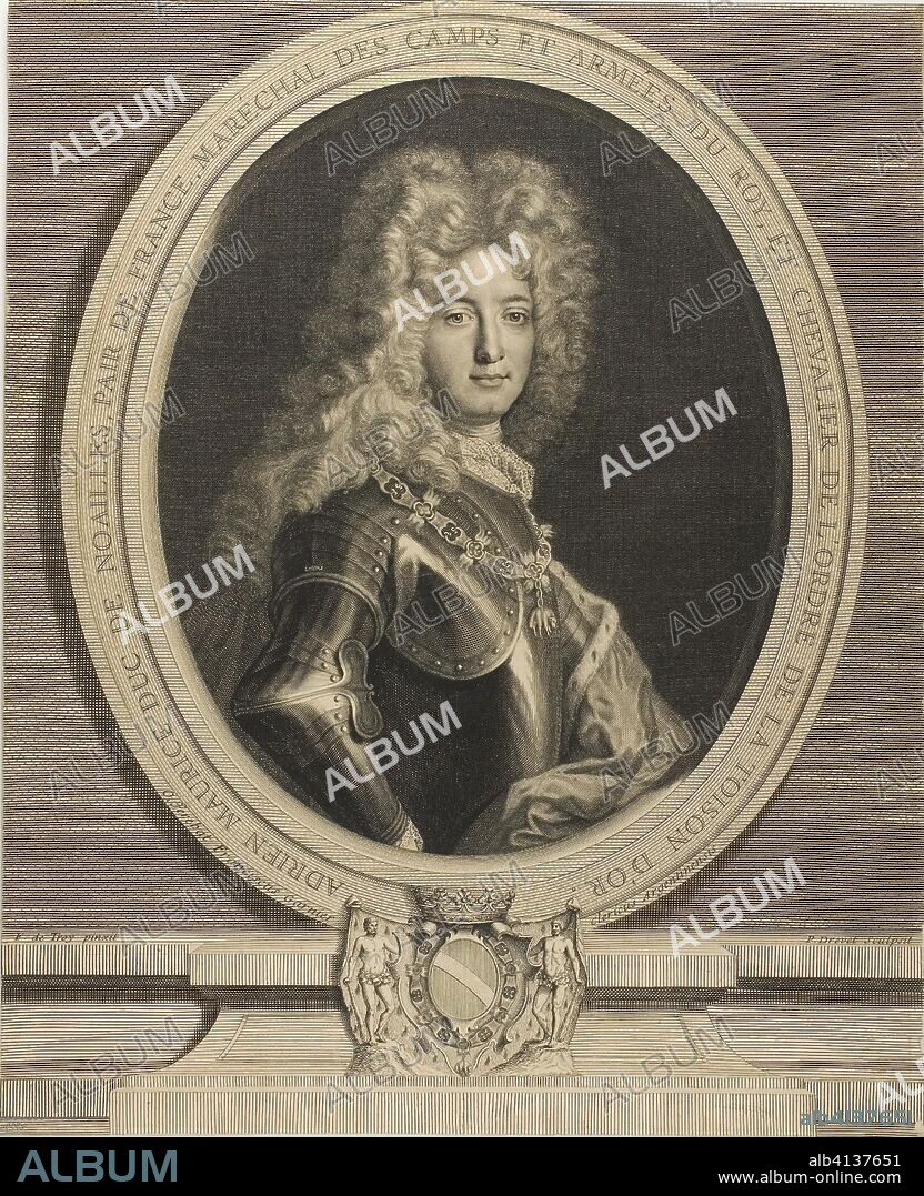 Portrait of Adrien-Maurice, Duke of Noailles. Pierre Drevet (French, 1663-1738); after François de Troy (French, 1645-1730). Date: 1721. Dimensions: 445 × 360 mm (image/sheet; cut within plate). Engraving on tan wove paper. Origin: France.