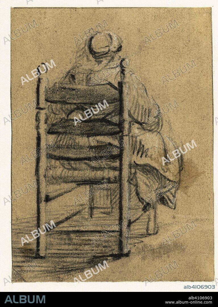 Woman sitting on a chair, from behind. Draughtsman: Harmen ter Borch. Dating: c. 1650. Place: Zwolle. Measurements: h 120 mm × w 89 mm.