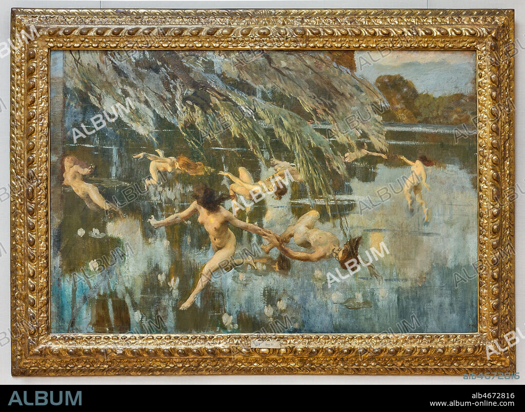 Piacenza, Galleria Ricci Oddi: "The nymphs" (1911), oil painting by Ettore Tito (1859 - 1941).