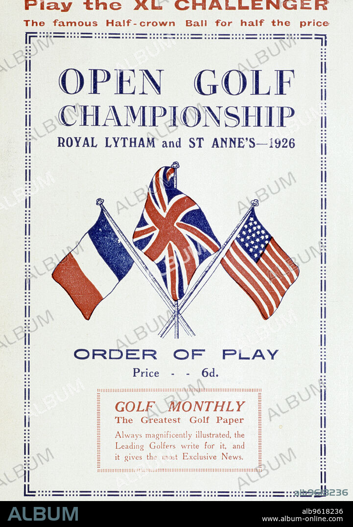 Programme for the Open Golf Championship, 1926. The tournament, played at Royal Lytham and st Anne's in Lancashire, was won by the American golfer Bobby Jones, the first of his three Open Championship victories.