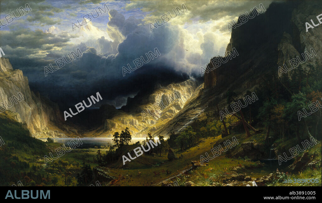 ALBERT BIERSTADT. A Storm in the Rocky Mountains, Mt. Rosalie. Date/Period: 1866. Painting. Oil on canvas. Height: 210.8 cm (82.9 in); Width: 361.3 cm (11.8 ft).