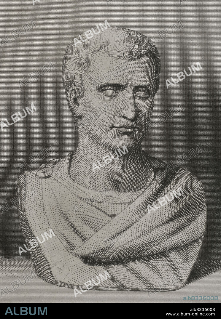 CHARLES GEOFFROY (1819-1882). FRENCH ENGRAVER.. Marco Tulio Cicerón (106 a.C.-43 a.C.). Político, filósofo, escritor y orador romano. Grabado por Geoffroy. "Historia Universal", por César Cantú. Tomo VIII. 1858.